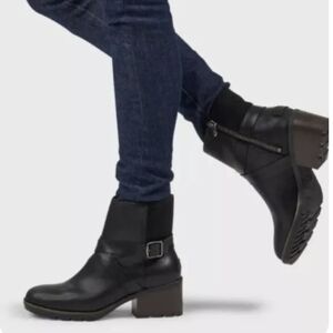 Sorel Cate Buckle Black Leather Side-zip Ankle Boots Size 8.5